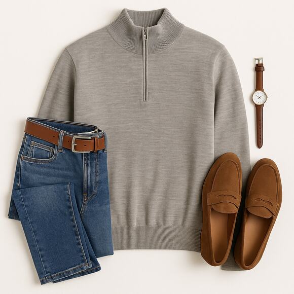 J.Crew Merino Wool Sweater Half Zip Gray Classic Fit M Heritage - Picture 2 of 10